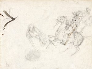 Studier af sergent Ewarts figur, Scots Greys, til maleriet, der viser hans fangst af den franske ørn i slaget ved Waterloo, 1815, ca. 1817 (blyant og blæk på papir)